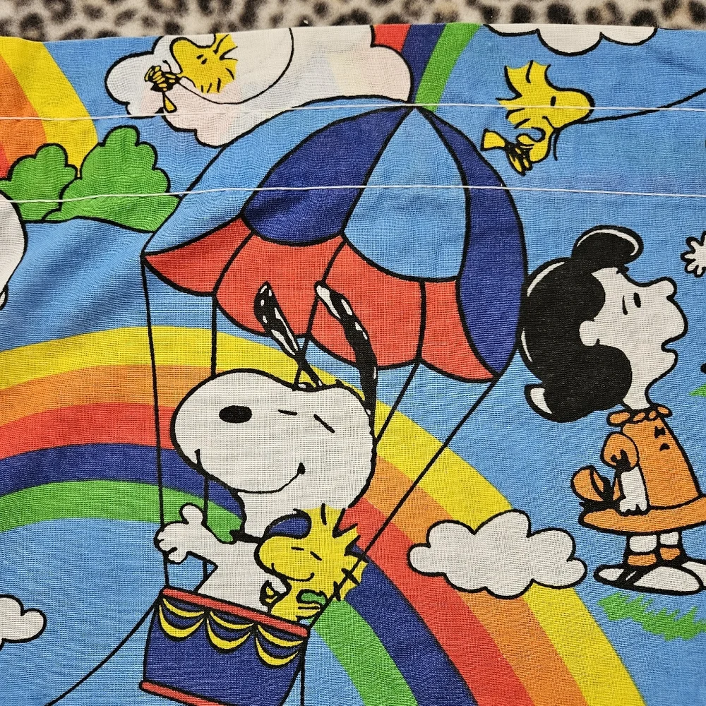Vintage Colorful Curtains Snoopy Rainbow Hot Air Balloon Window Valance, EUC